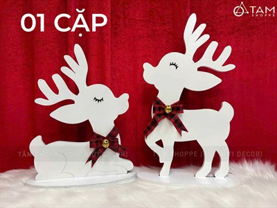 Mô hình tuần lộc trắng đeo nơ lục lạc [Bằng gỗ] TCV-TLOC-06